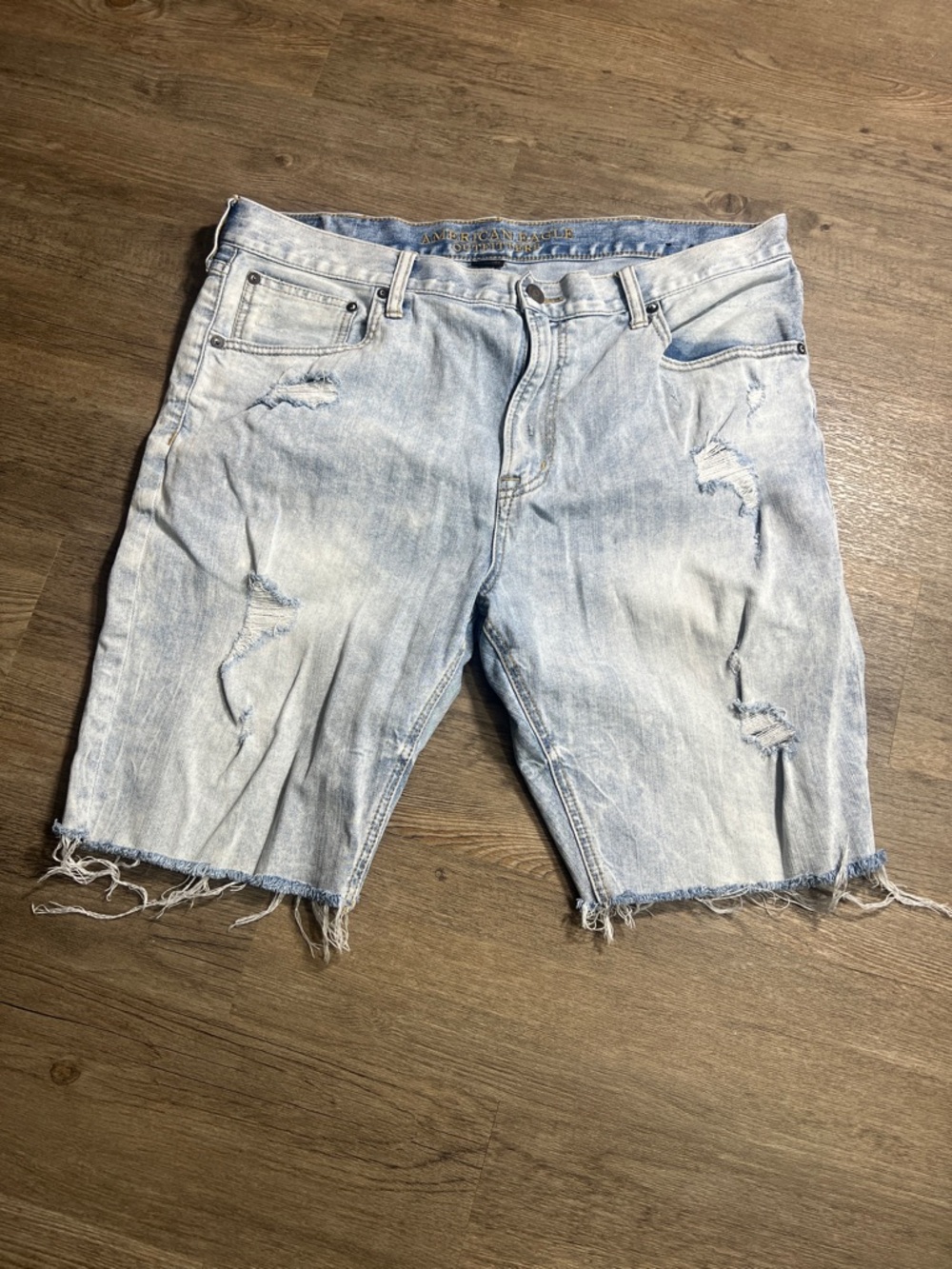 American Eagle Outfitters Light Blue Distressed Denim Shorts